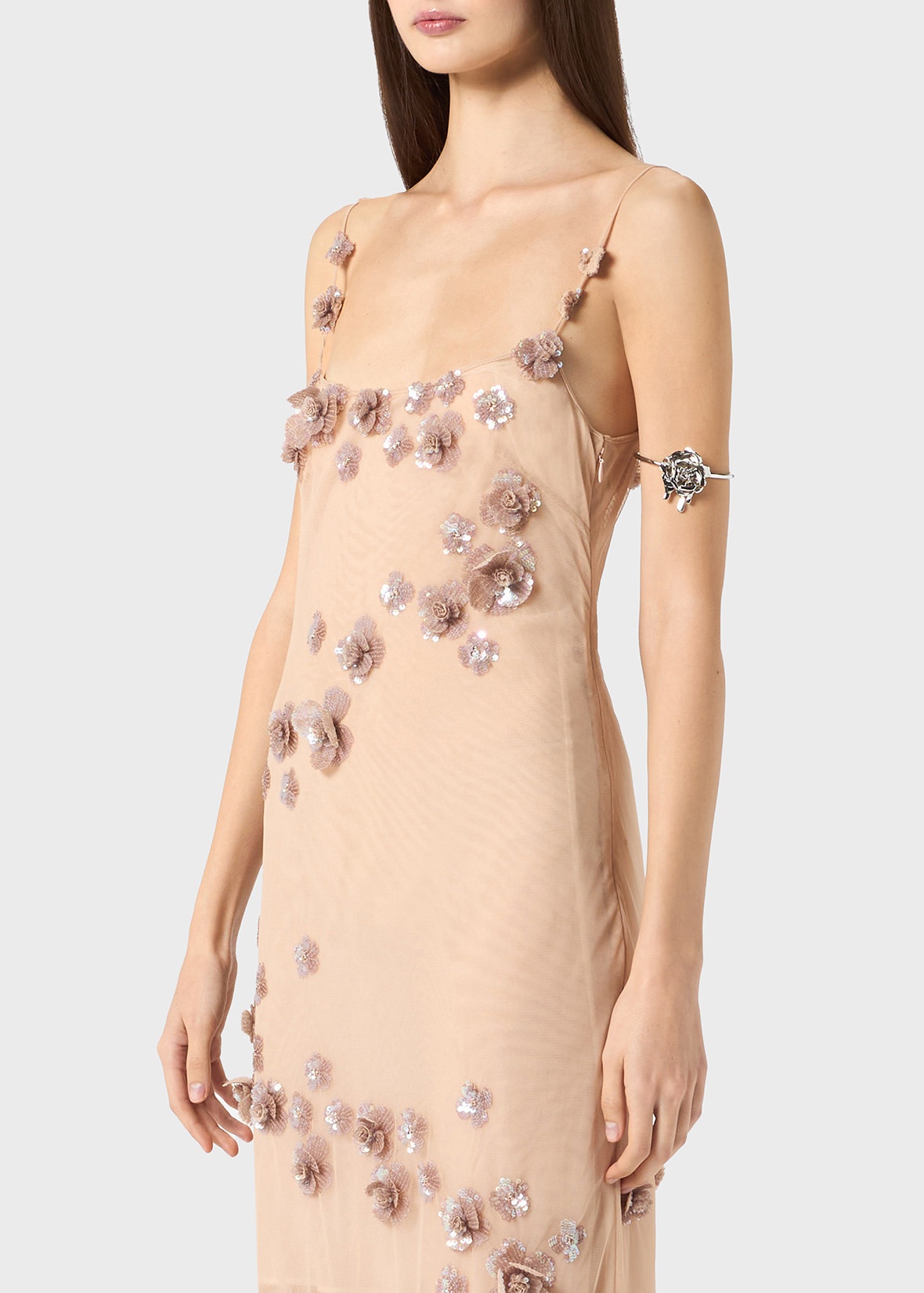 TULLE LONG DRESS WITH HAND EMBROIDERY - 5