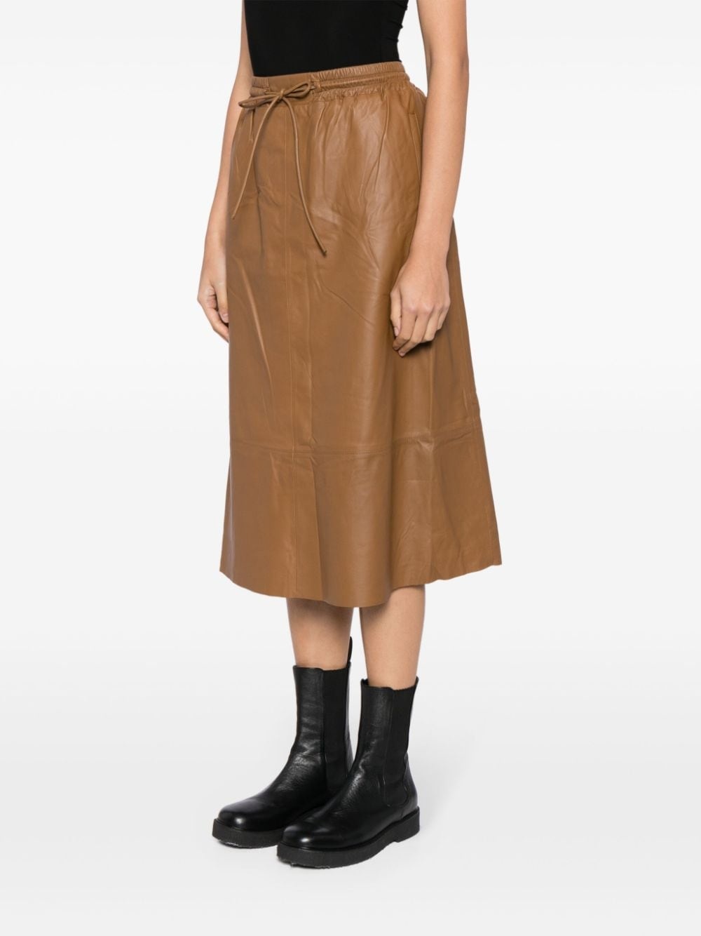 elasticated-waistband leather skirt - 3