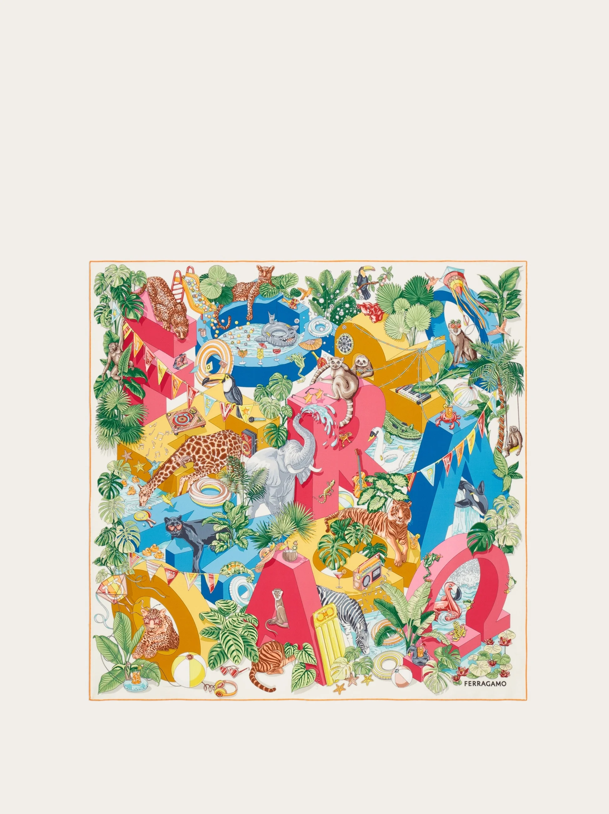 Jungle Party print silk foulard - 1