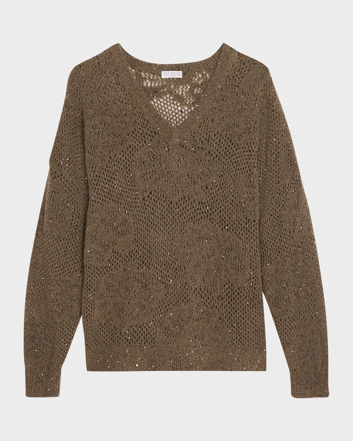 Diamante Paillette Mohair Open-Knit V-Neck Sweater - 1