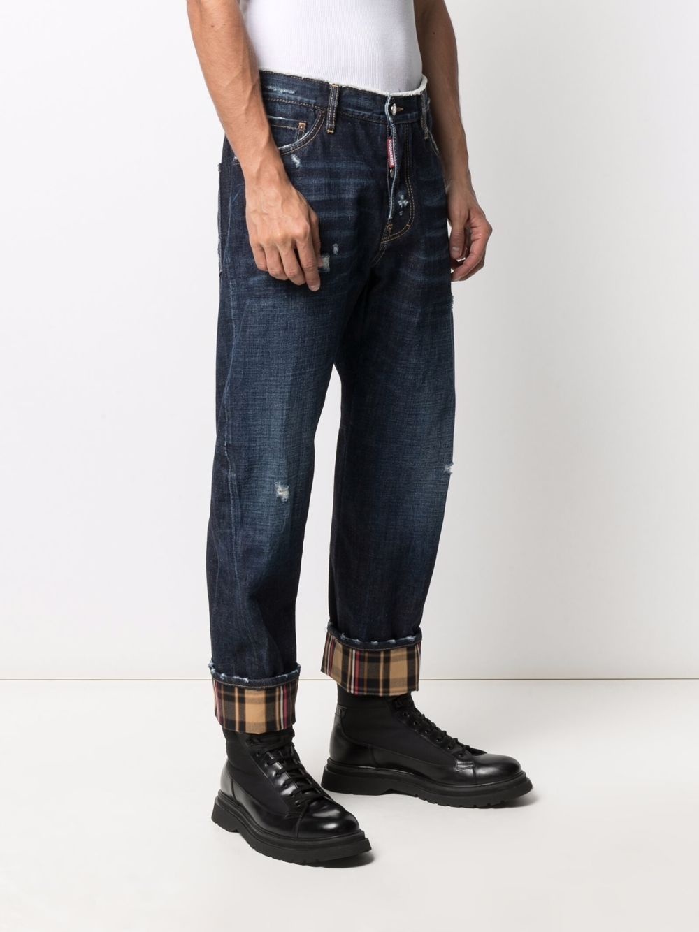 Work Wear check-cuff jeans - 3