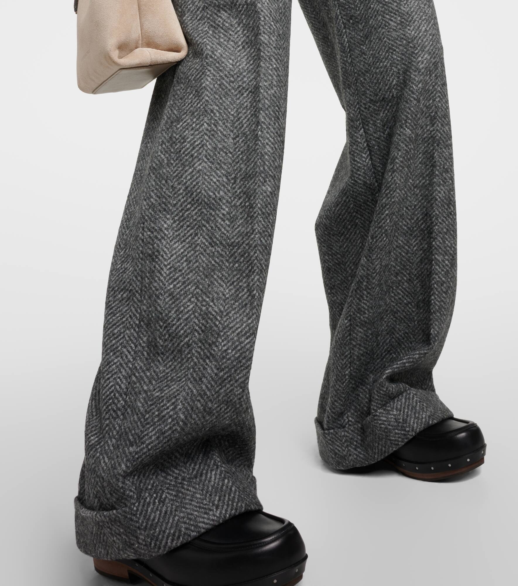 Herringbone wool-blend flared pants - 5