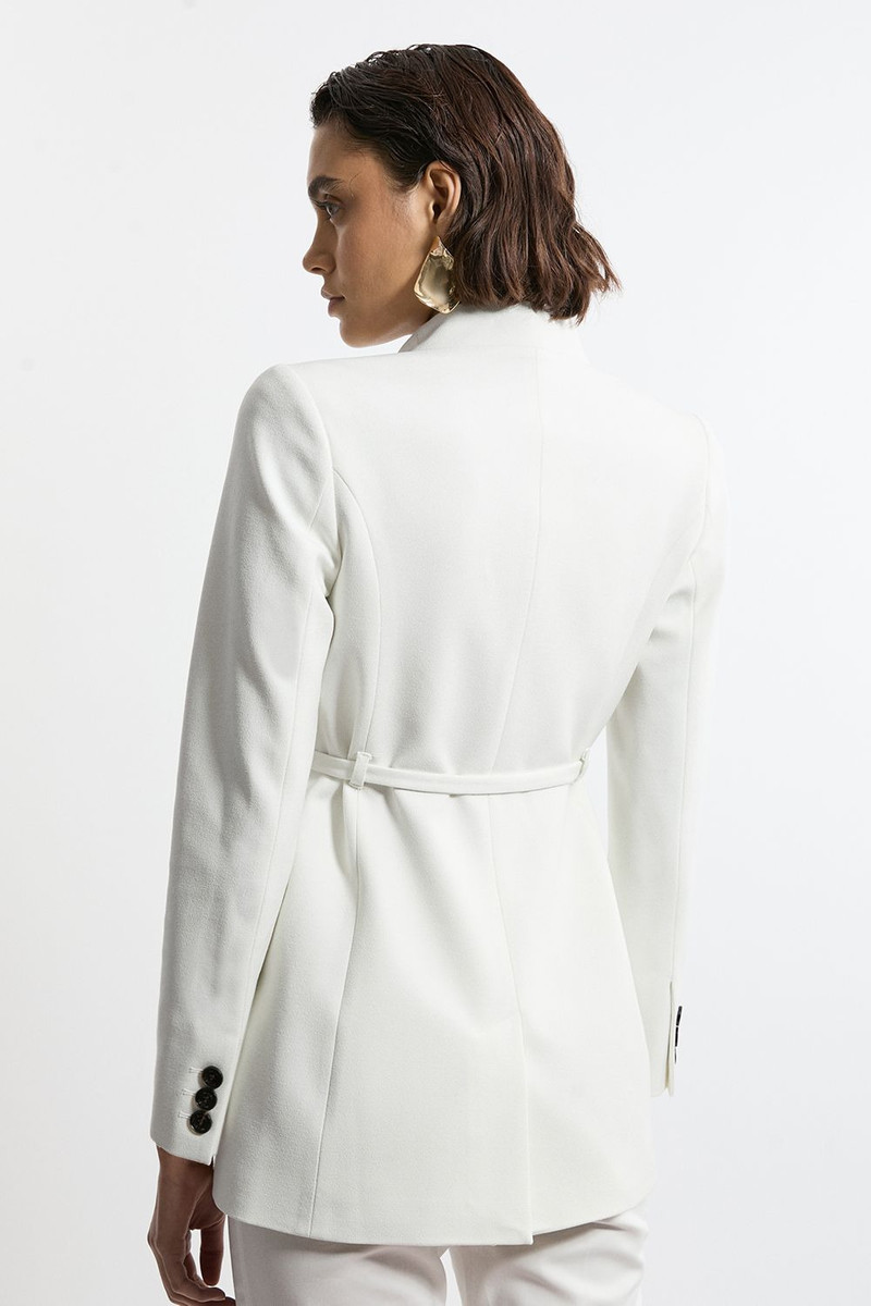 Structured Crepe Tailored Collarless Belted Blazer 5