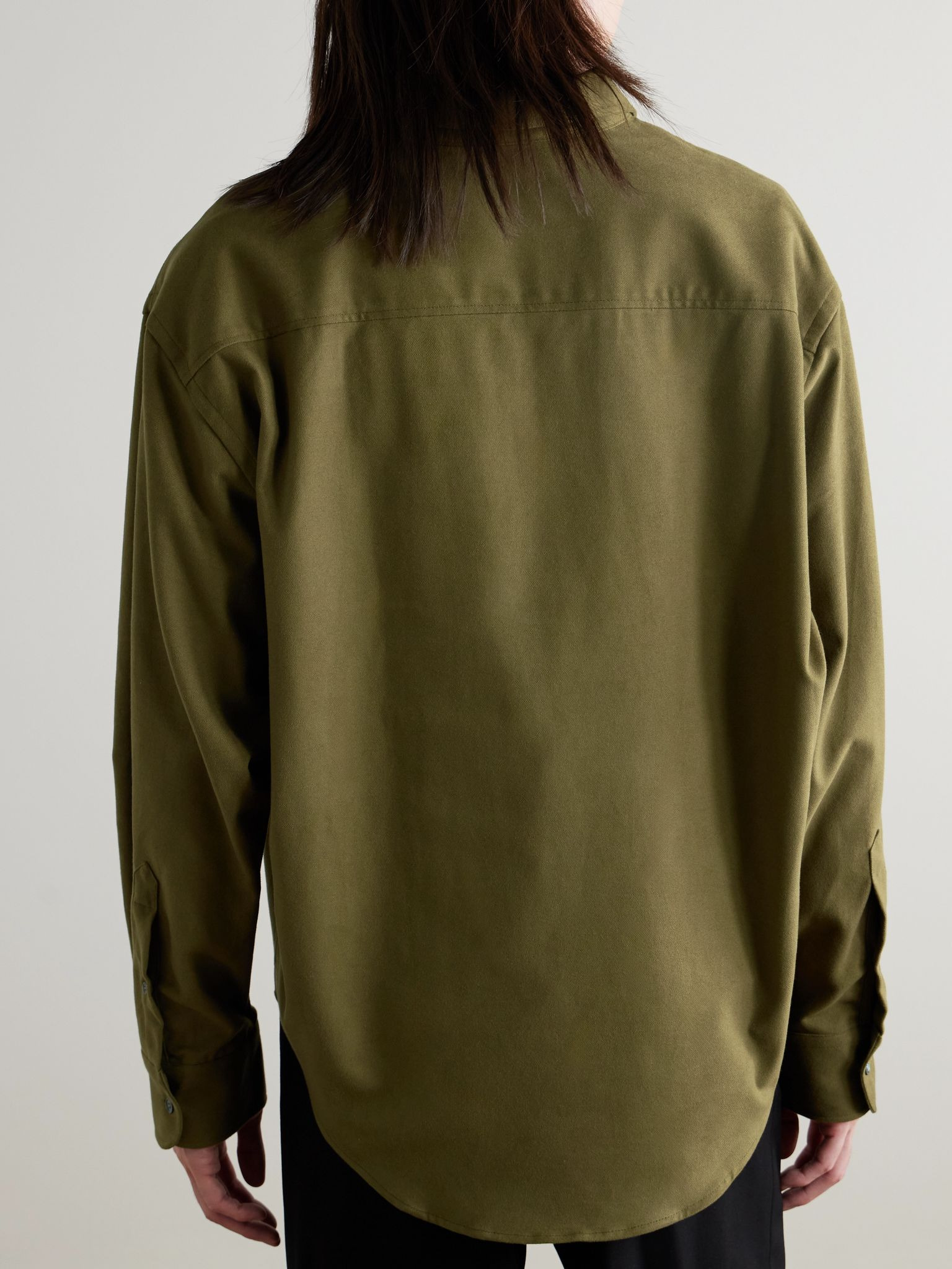 Logo-Debossed Brushed Cotton Oxford Shirt Green - 4