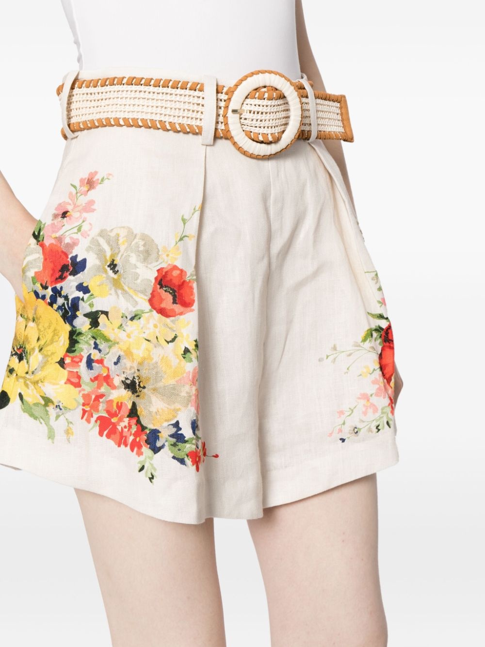 Floral print linen shorts - 2