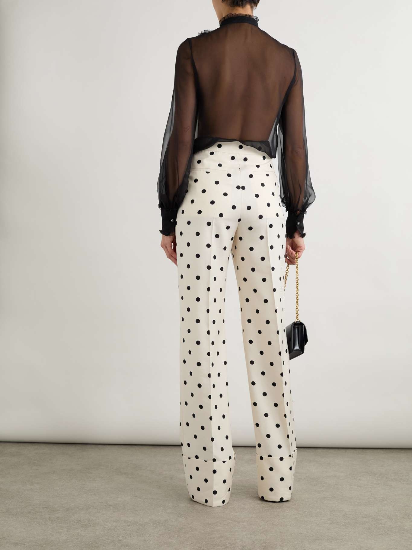 Polka-dot silk-crepe wide-leg pants White - 3
