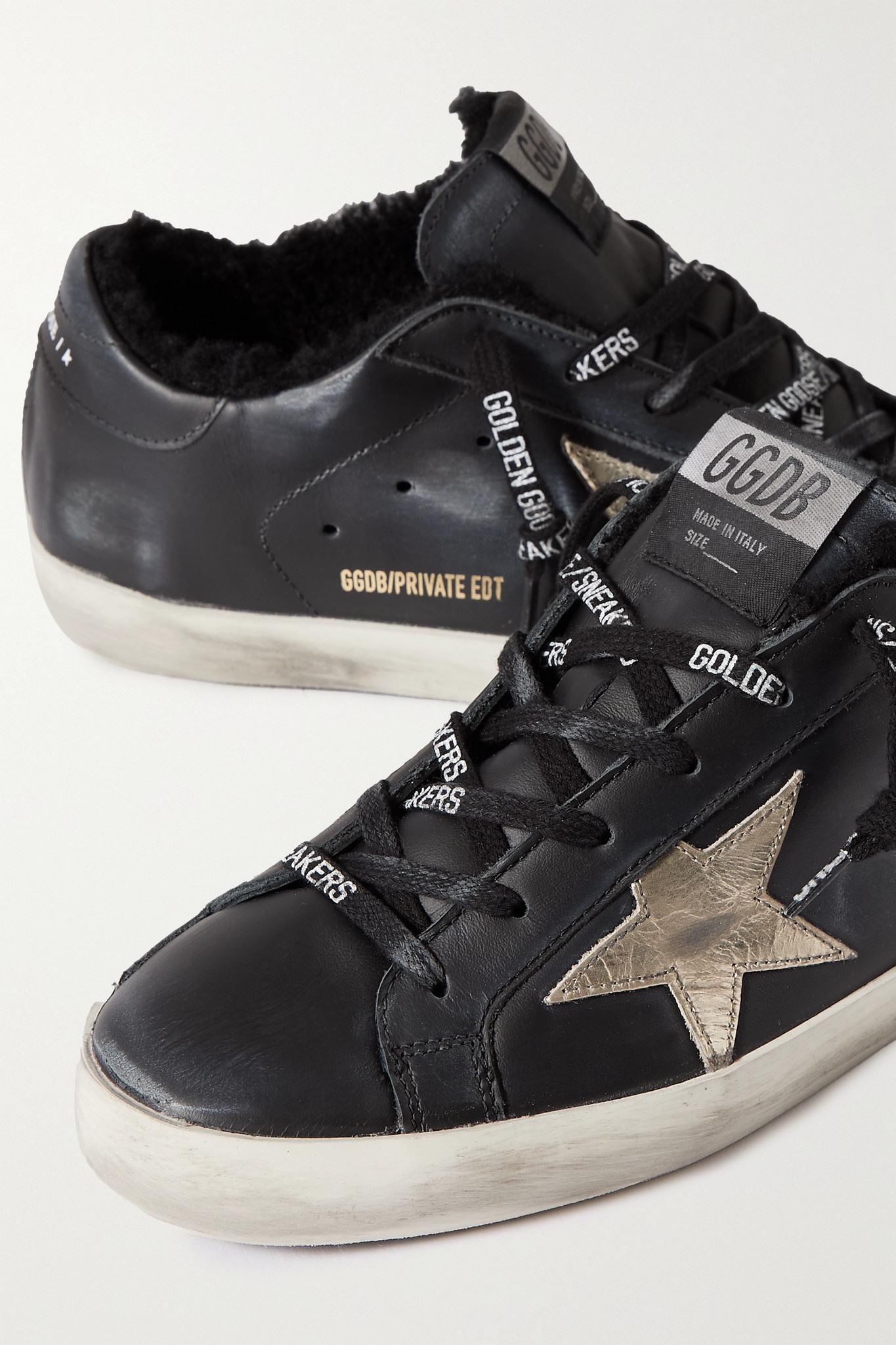 Superstar shearling-lined distressed leather sneakers - 4