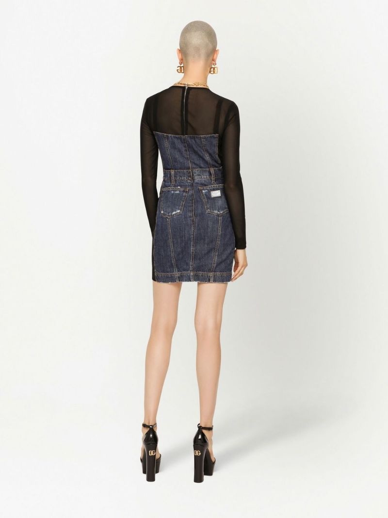 long-sleeve denim minidress - 4