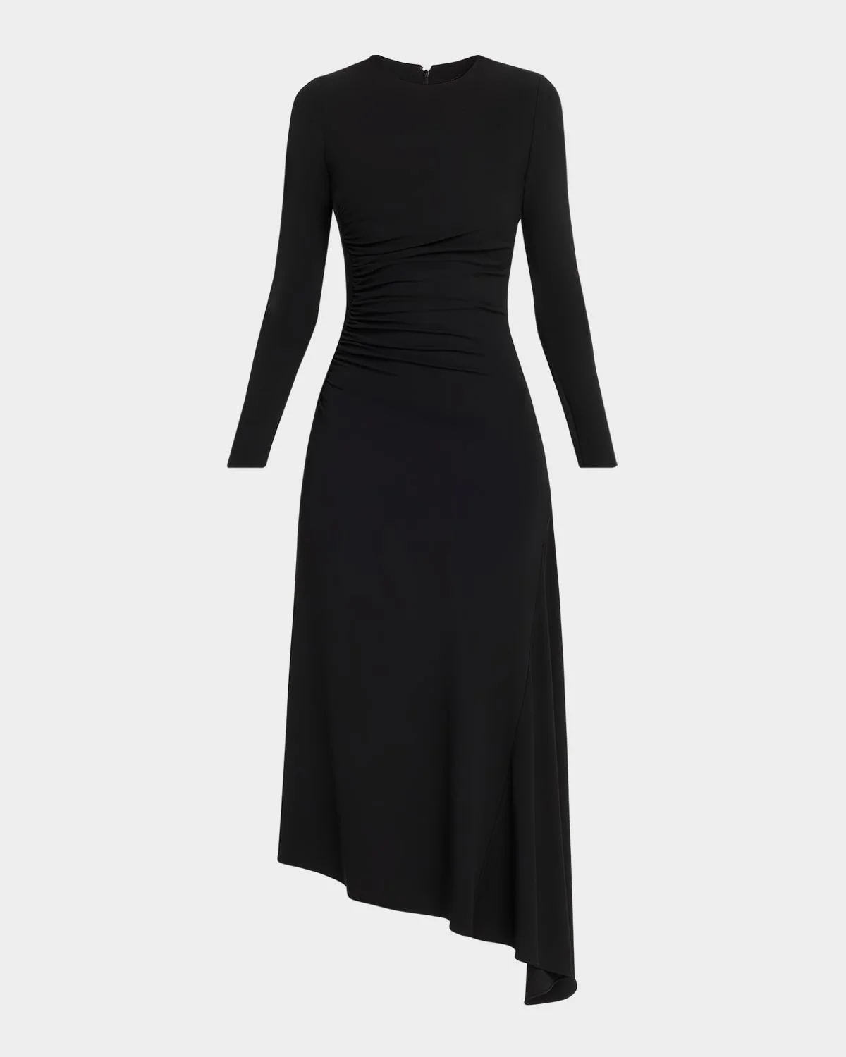 Ruched Long-Sleeve Asymmetric Midi Dress - 1