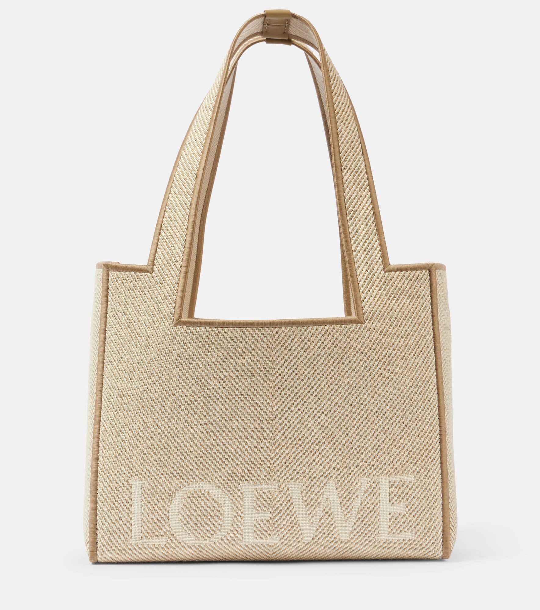 Logo Medium leather-trimmed canvas tote bag - 1