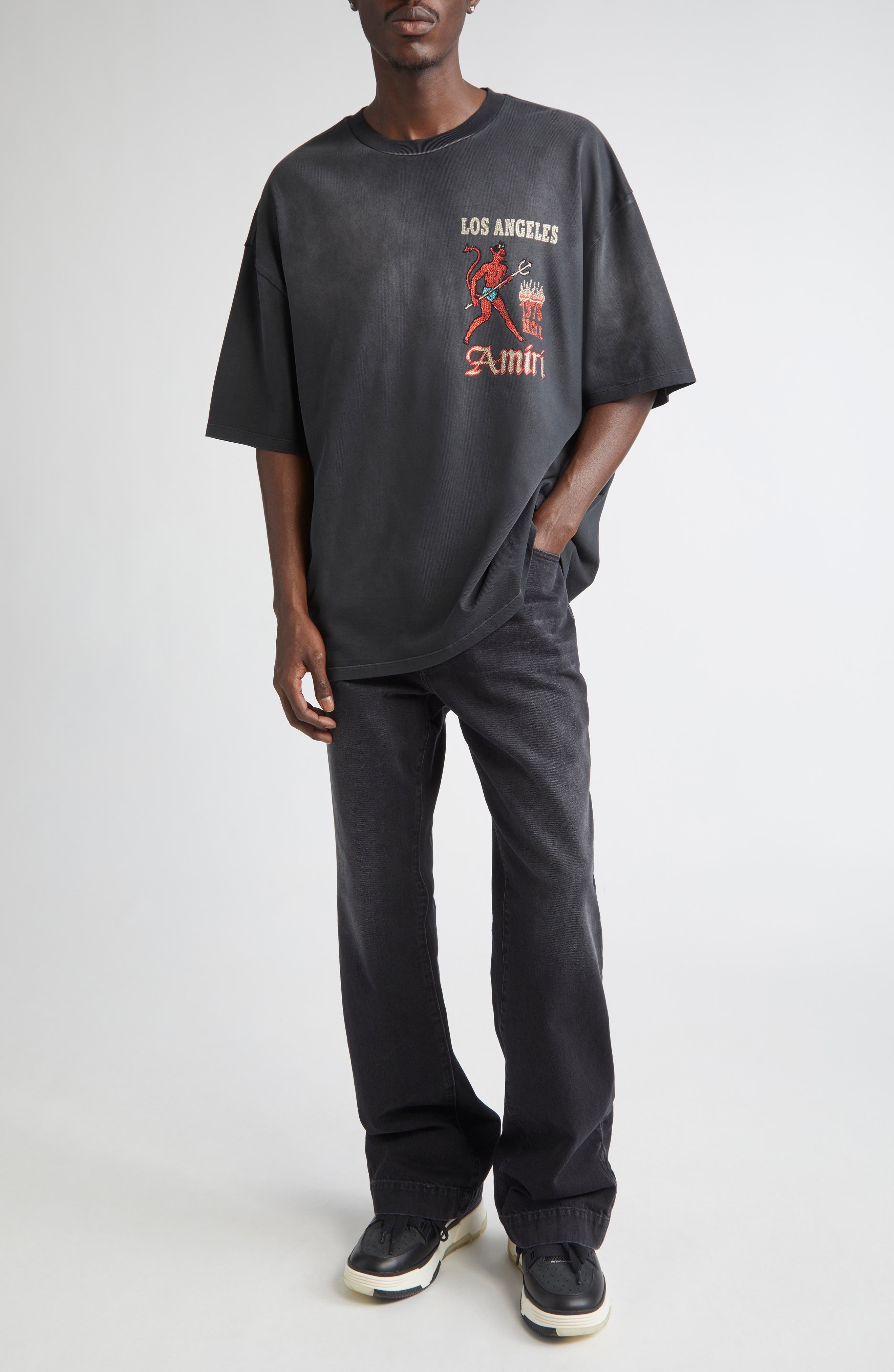 AMIRI Sinners Crystal Embellished T-Shirt in Black at Nordstrom - 2