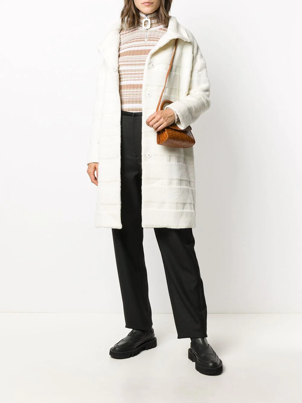 stripe-pattern single-breasted coat - 2