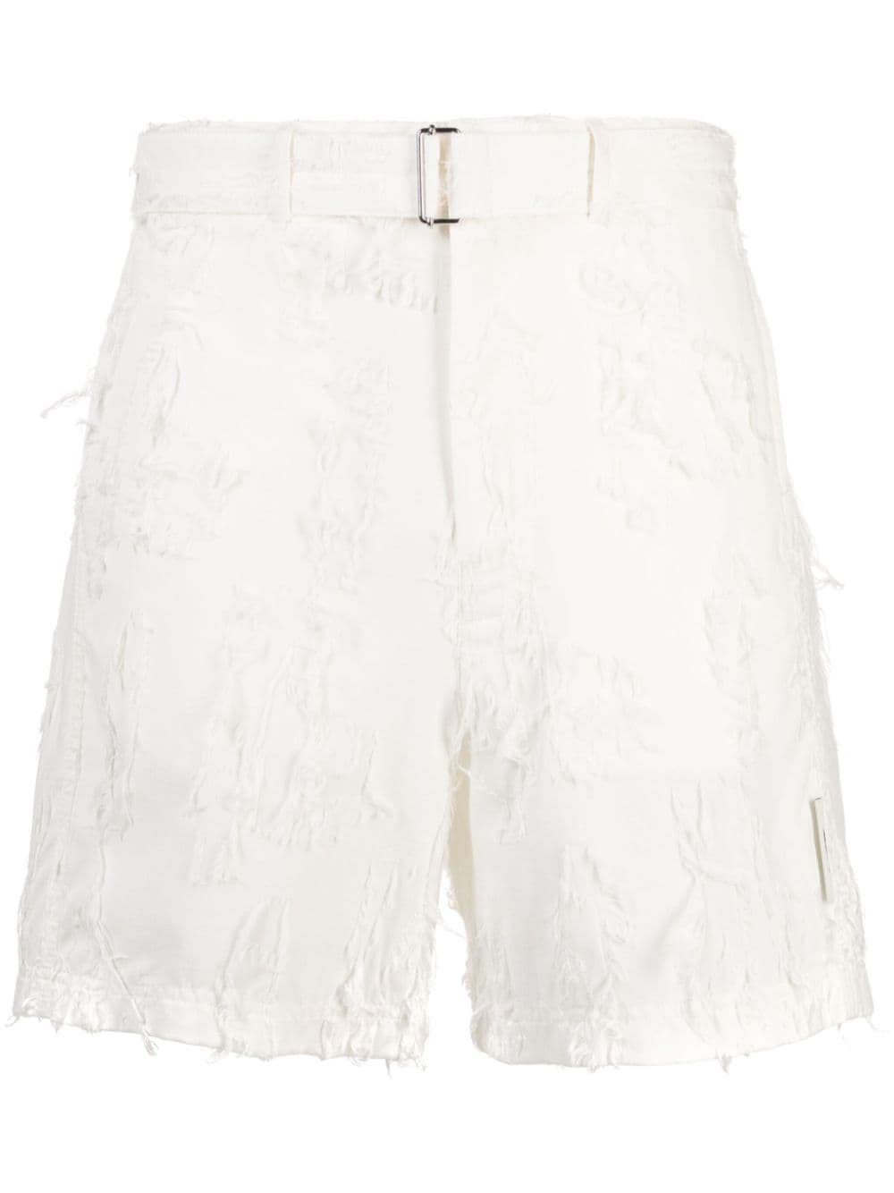 distressed belted cotton shorts - 1