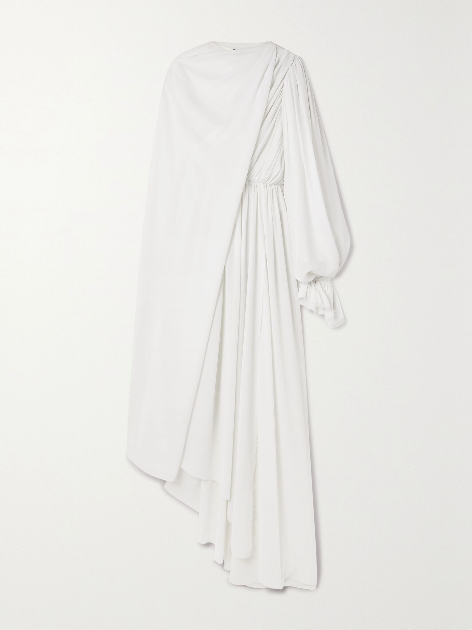 Asymmetric draped cape-effect pleated crepe dress White - 1