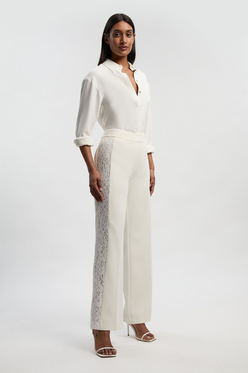 KAREN MILLEN Compact Stretch Lace Mix Tailored Wide Leg Trouser outlook