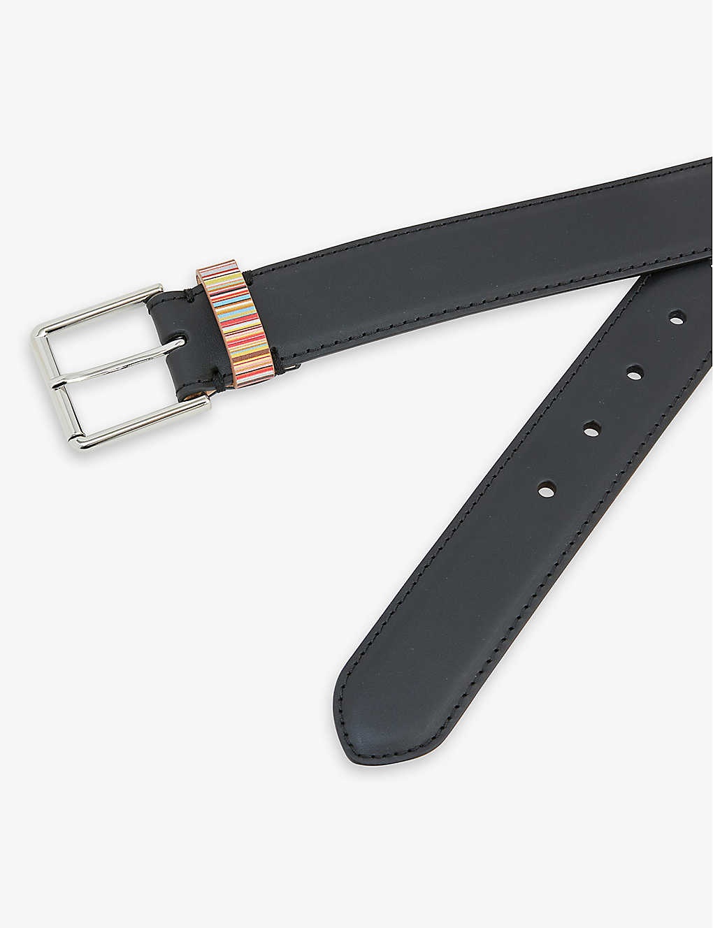 Stripe-pattern leather belt - 2