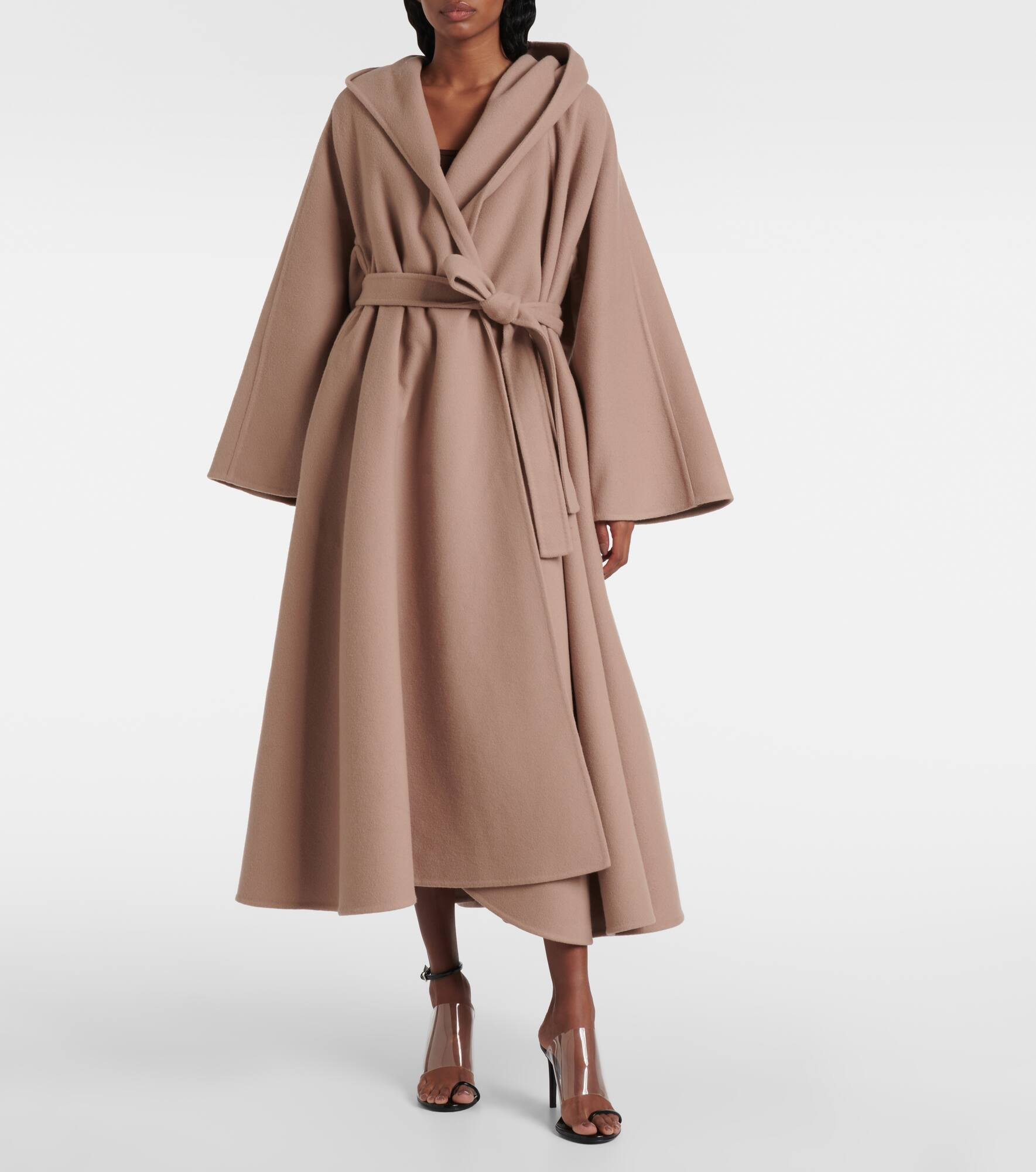 Hooded wool and cashmere cape - 7