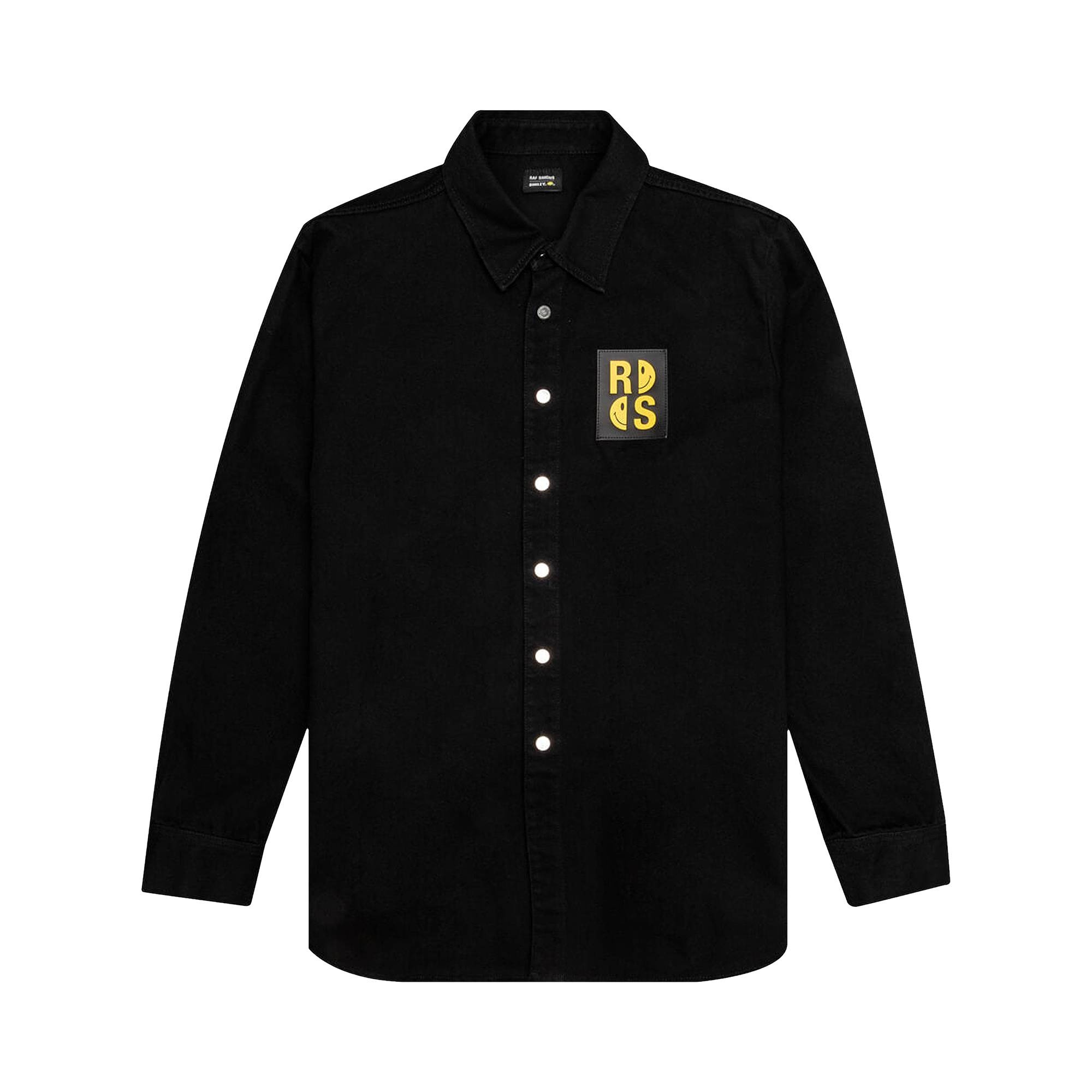 Raf Simons Slim Fit Denim Shirt With Leather Patch 'Black' - 1
