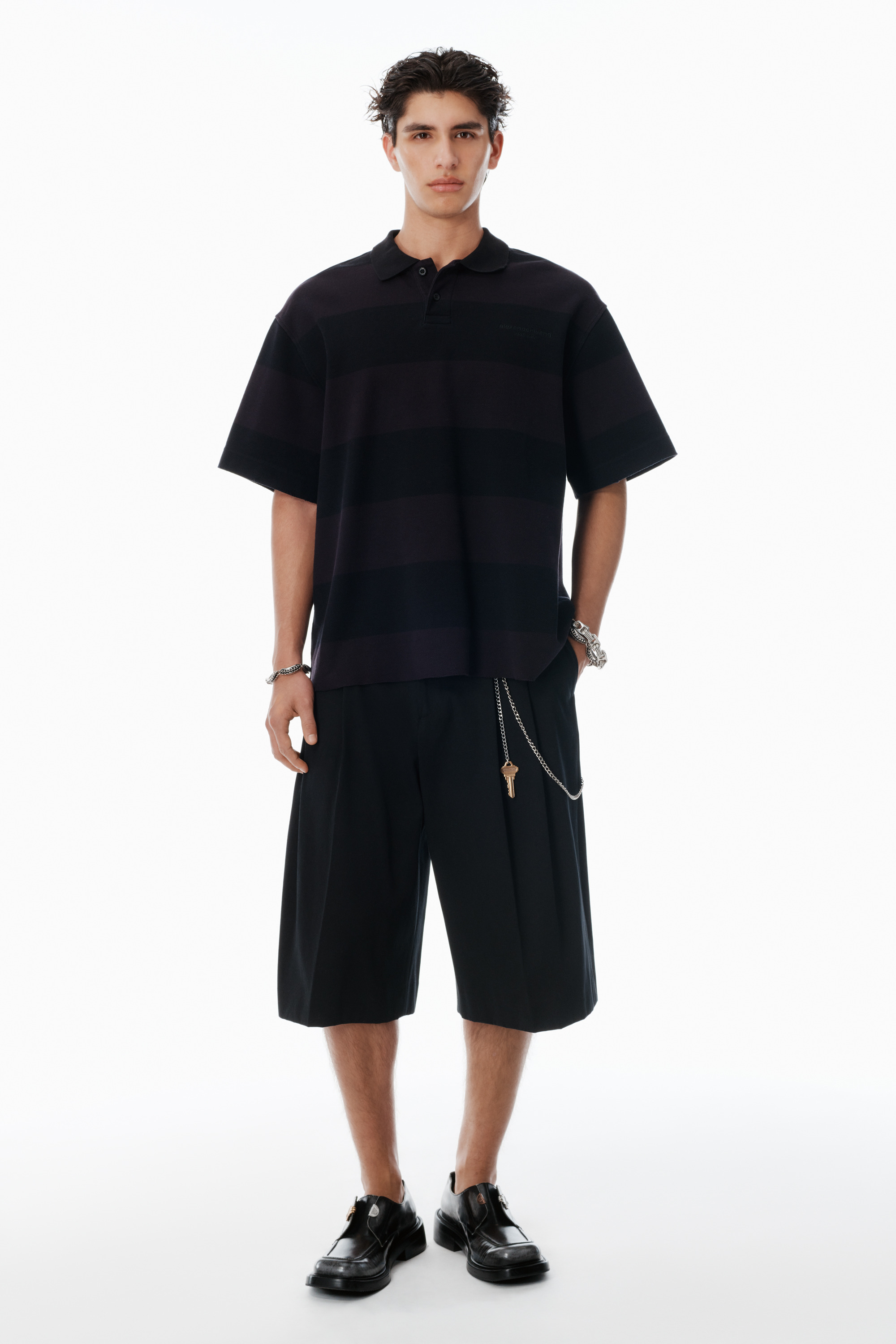 Black Striped Cotton Pique Polo - 5