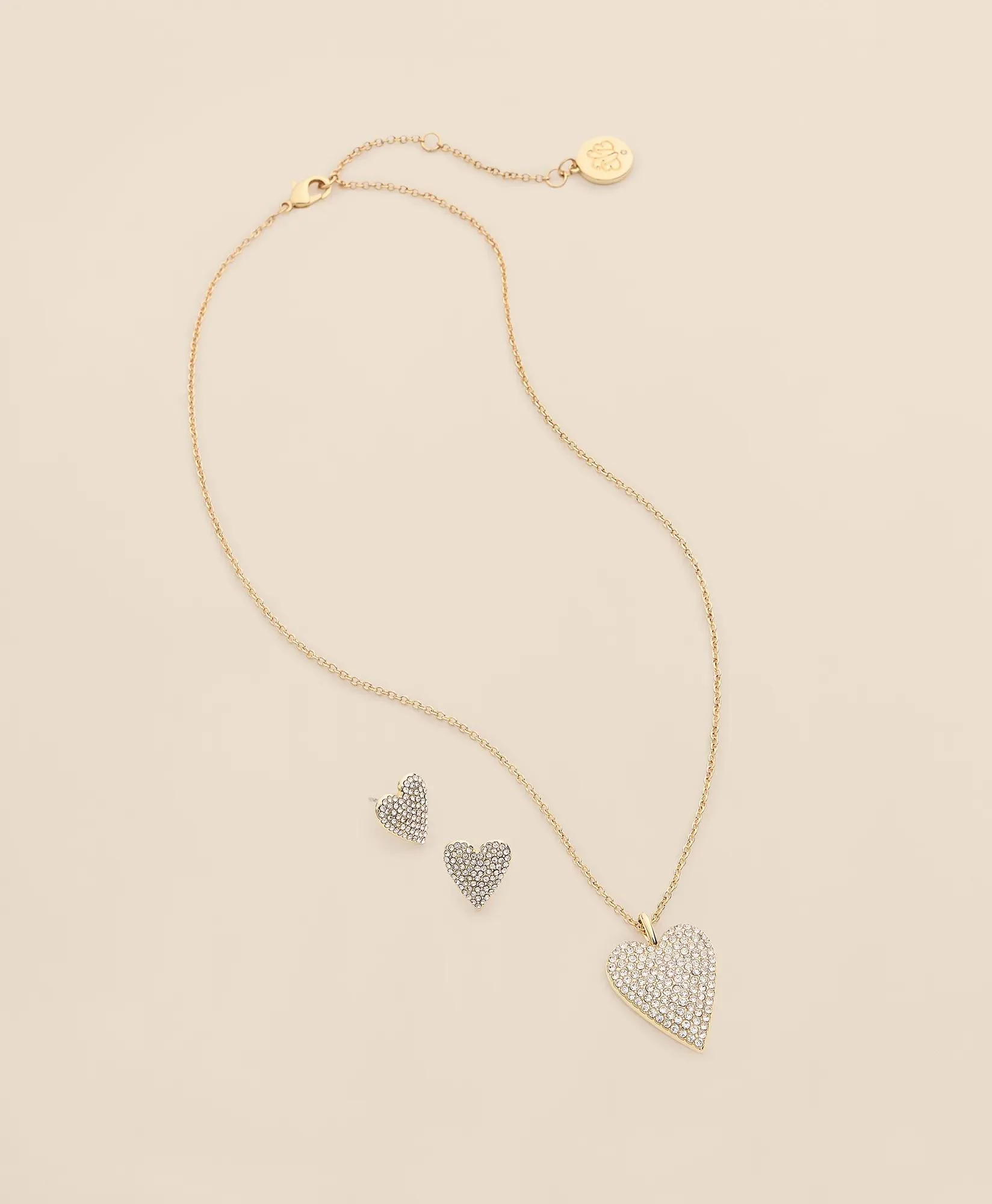 Gold-Tone Cubic Zirconia Heart Necklace & Earrings Set - 1