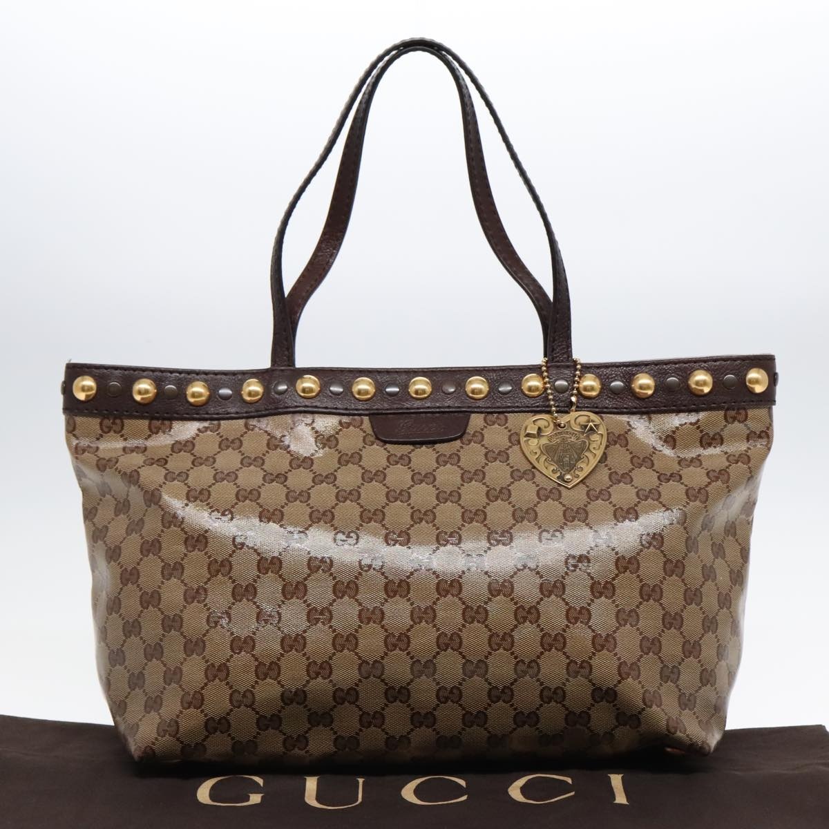 GUCCI GUCCI GG Crystal Tote Bag Coated Canvas Beige Brown Gold 