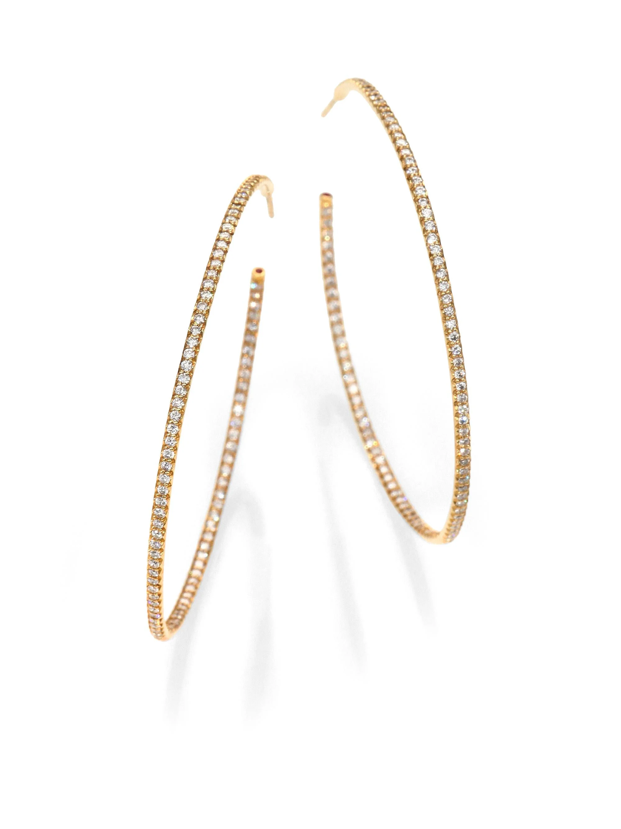 Women's Diamond & 18K Gold Inside-Outside Hoop Earrings/2.25" - Yellow Gold - 1