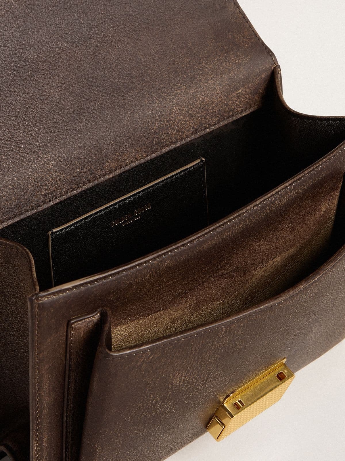 Venezia Bag in vintage dark brown embossed leather with gold details - 5