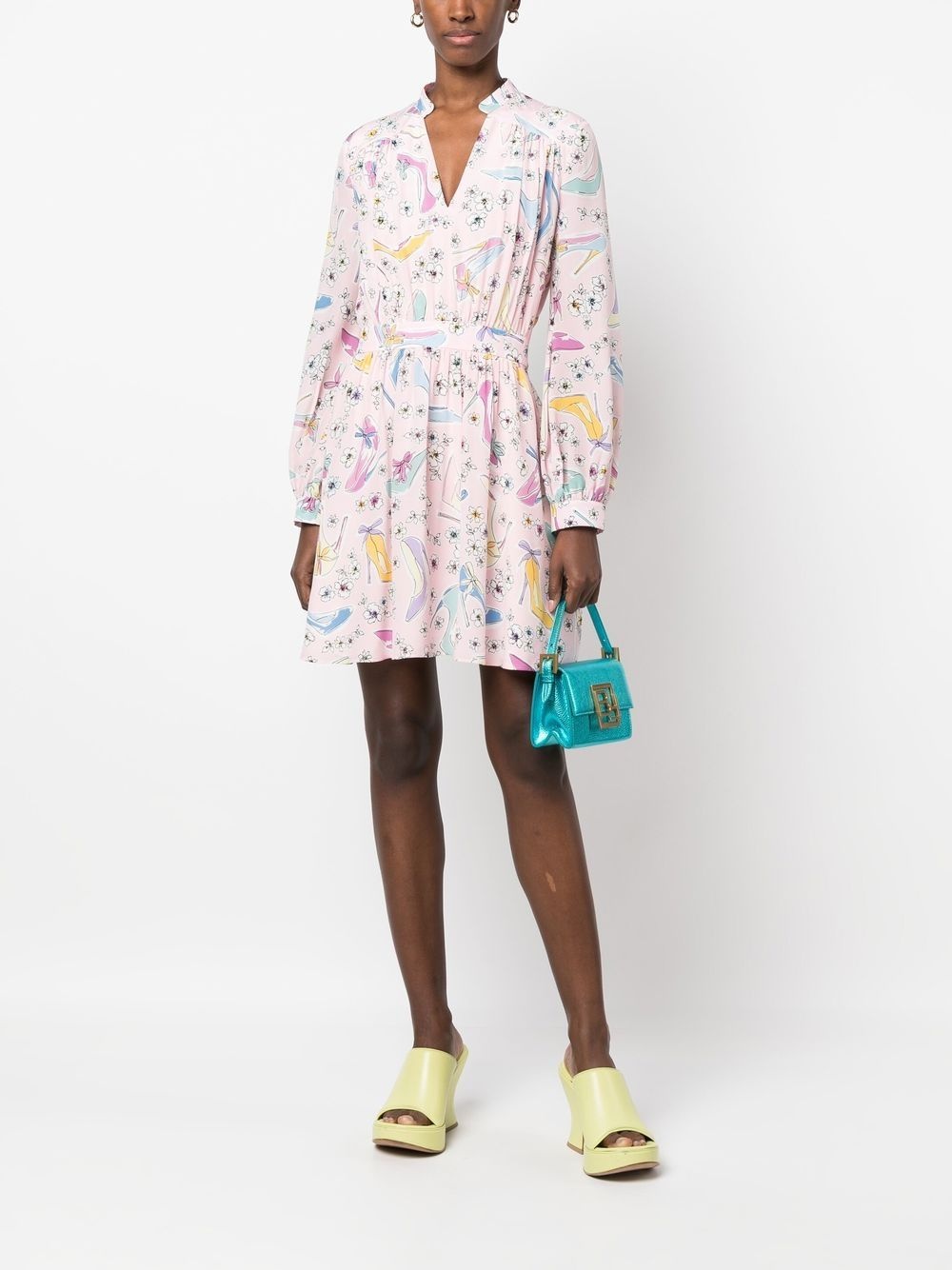 floral-print long-sleeved mini dress - 2