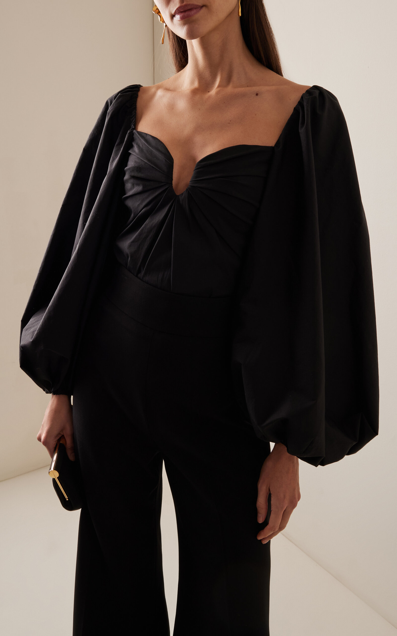 Puff-Sleeve Cotton Top black - 2