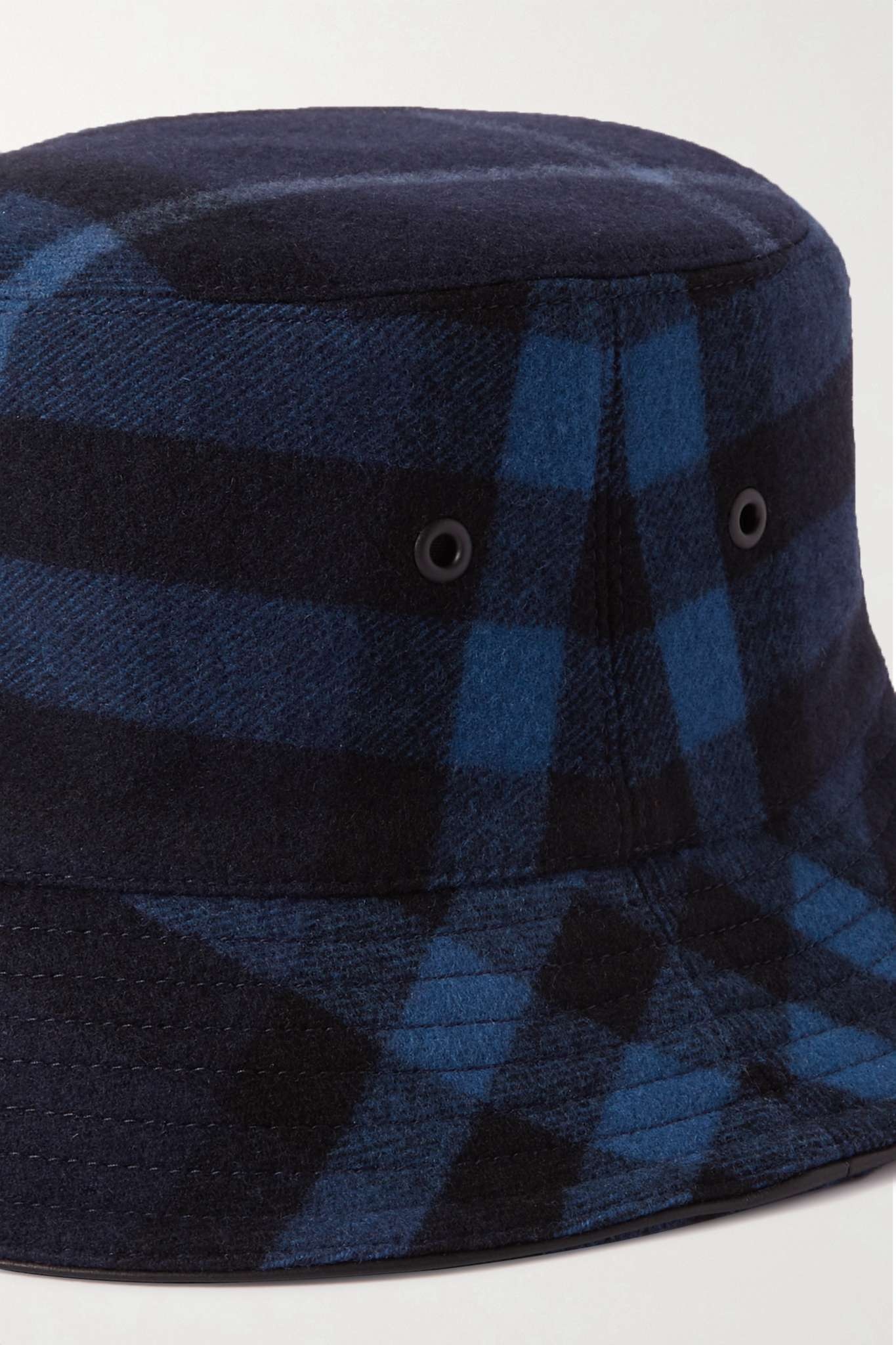 Leather-trimmed checked wool and cashmere-blend bucket hat - 3