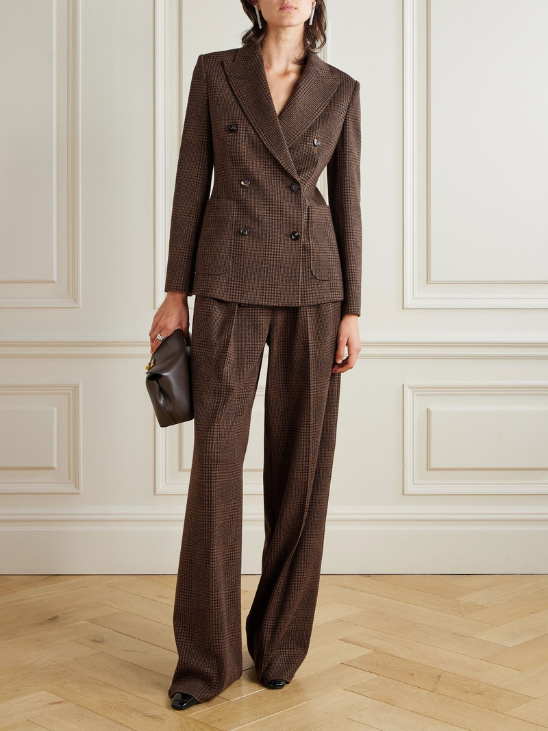 Max Mara Double-breasted houndstooth cotton-blend blazer Brown outlook