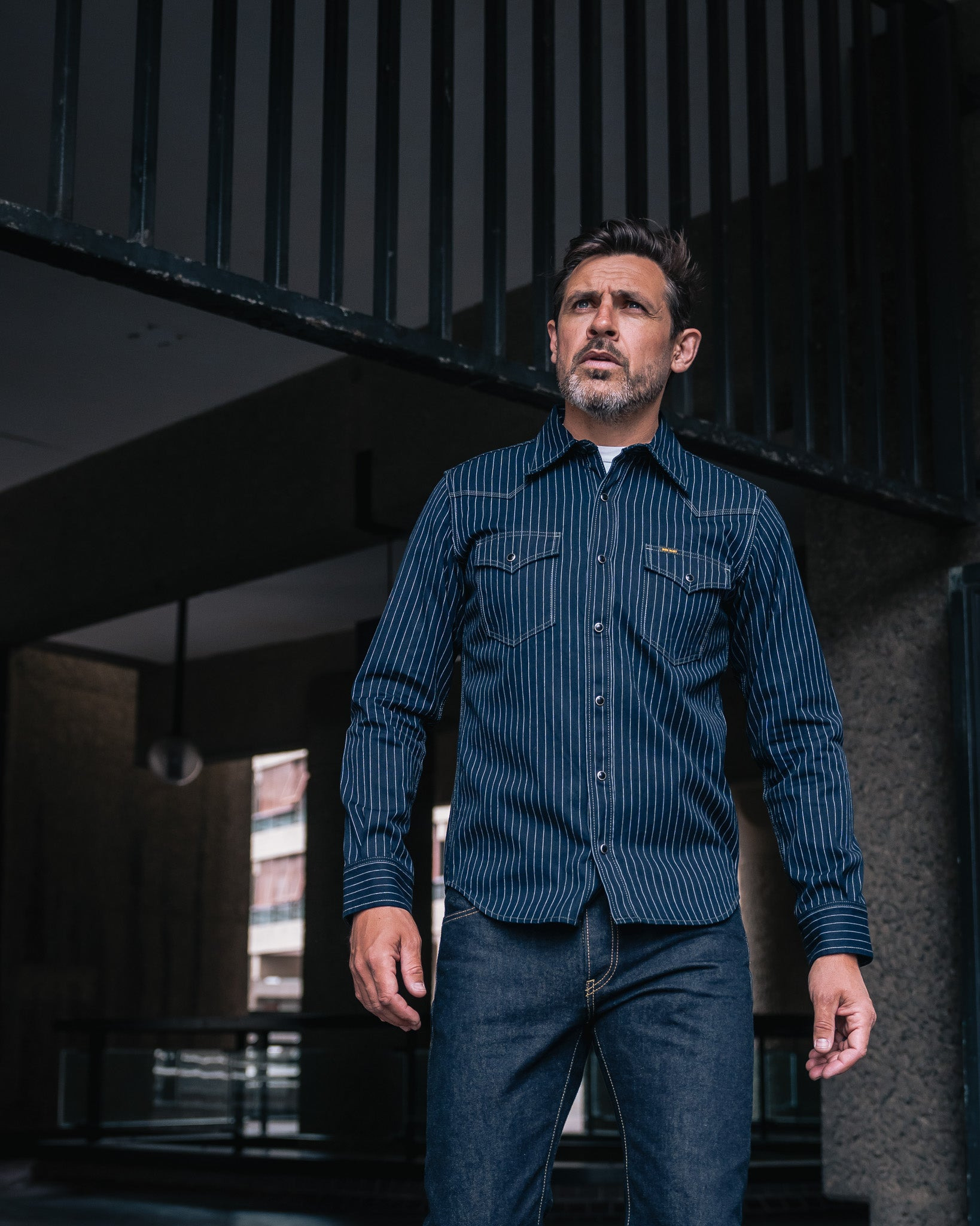 8.5OZ HERRINGBONE STRIPE WESTERN SHIRT - INDIGO - 3