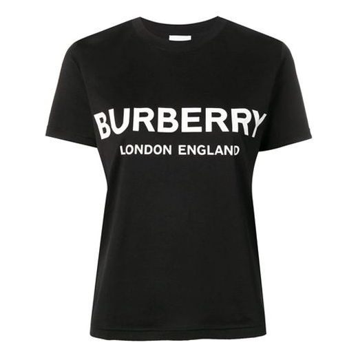 Burberry Alphabet Logo Printing Cotton Round Neck Short Sleeve Black 8011651 - 1