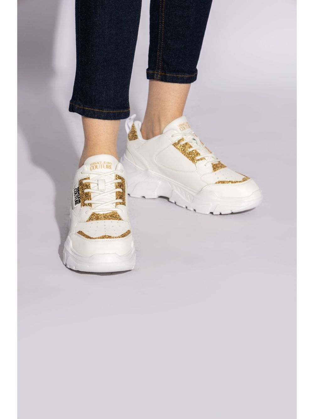 logo-patch glitter-detailing sneakers - 2