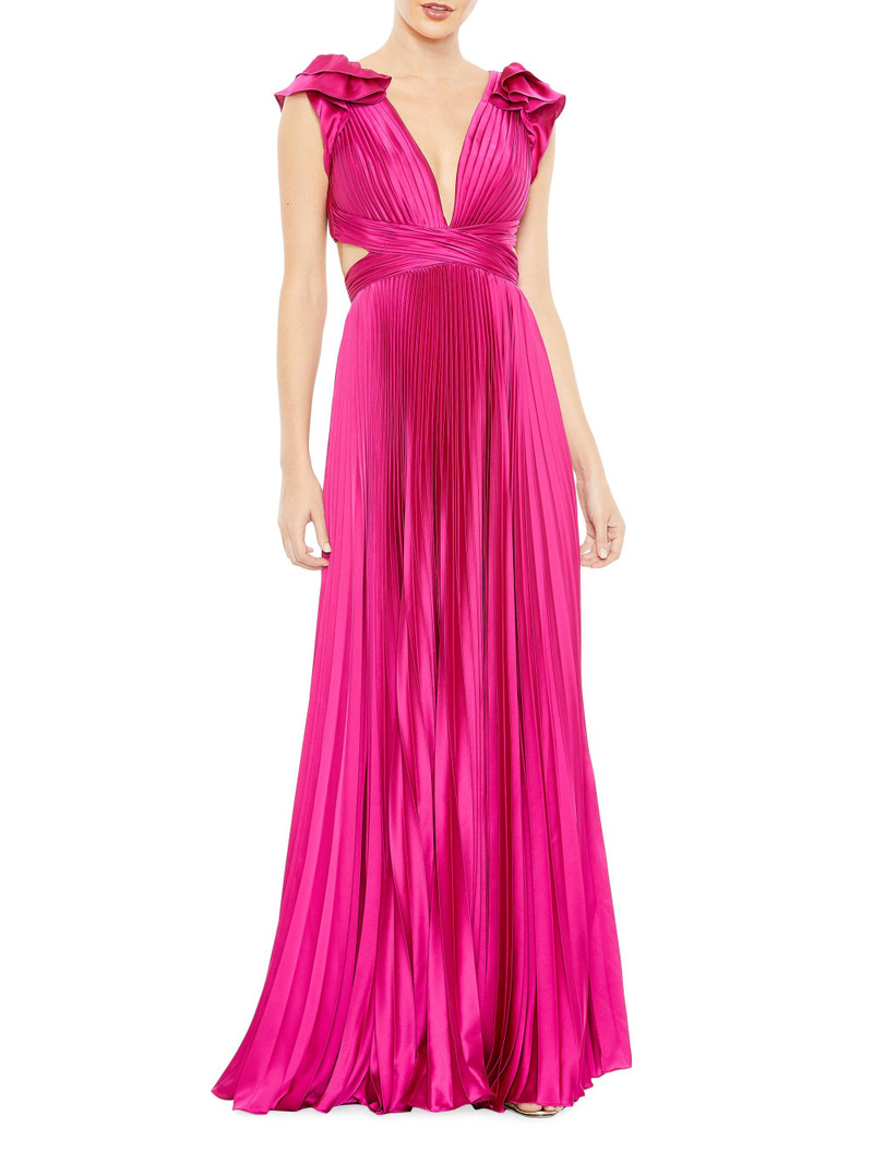 Women's Ieena Pleated Lace-Up Satin Gown - Fuchsia 1