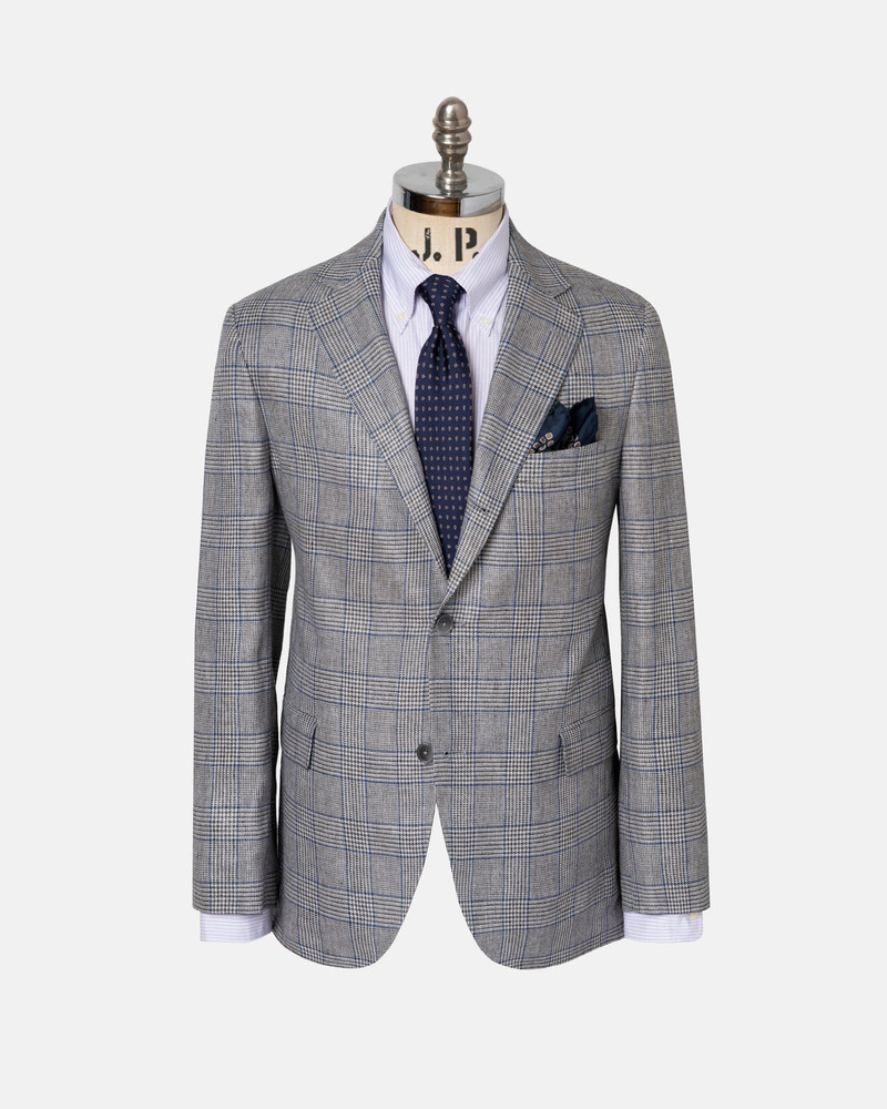 GREY & BLUE GLEN PLAID PURE LINEN SPORT COAT - TRIM FIT 1