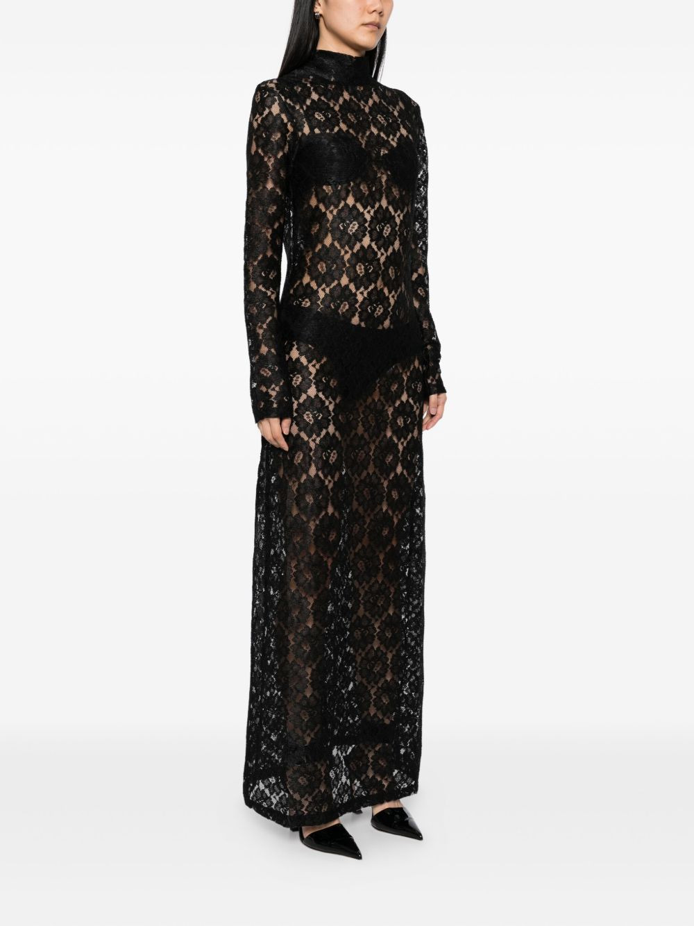 geometric-lace turtleneck dress - 3