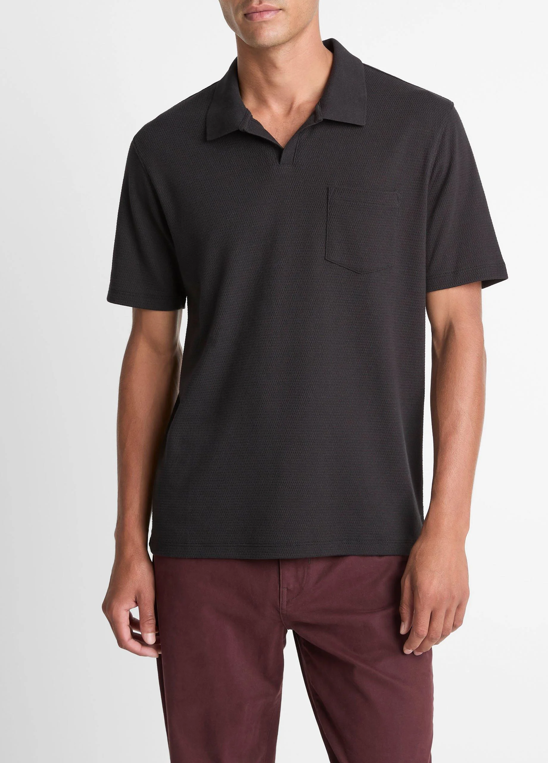 Cotton-Blend Johnny-Collar Polo Shirt - 1