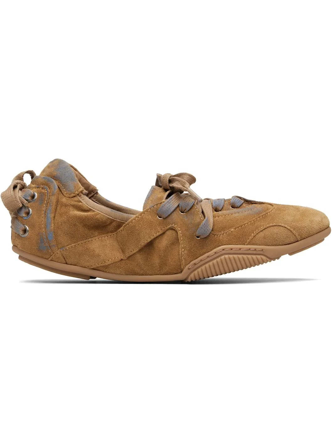 Brown & Blue Lace-up Suede Sneakers - 1