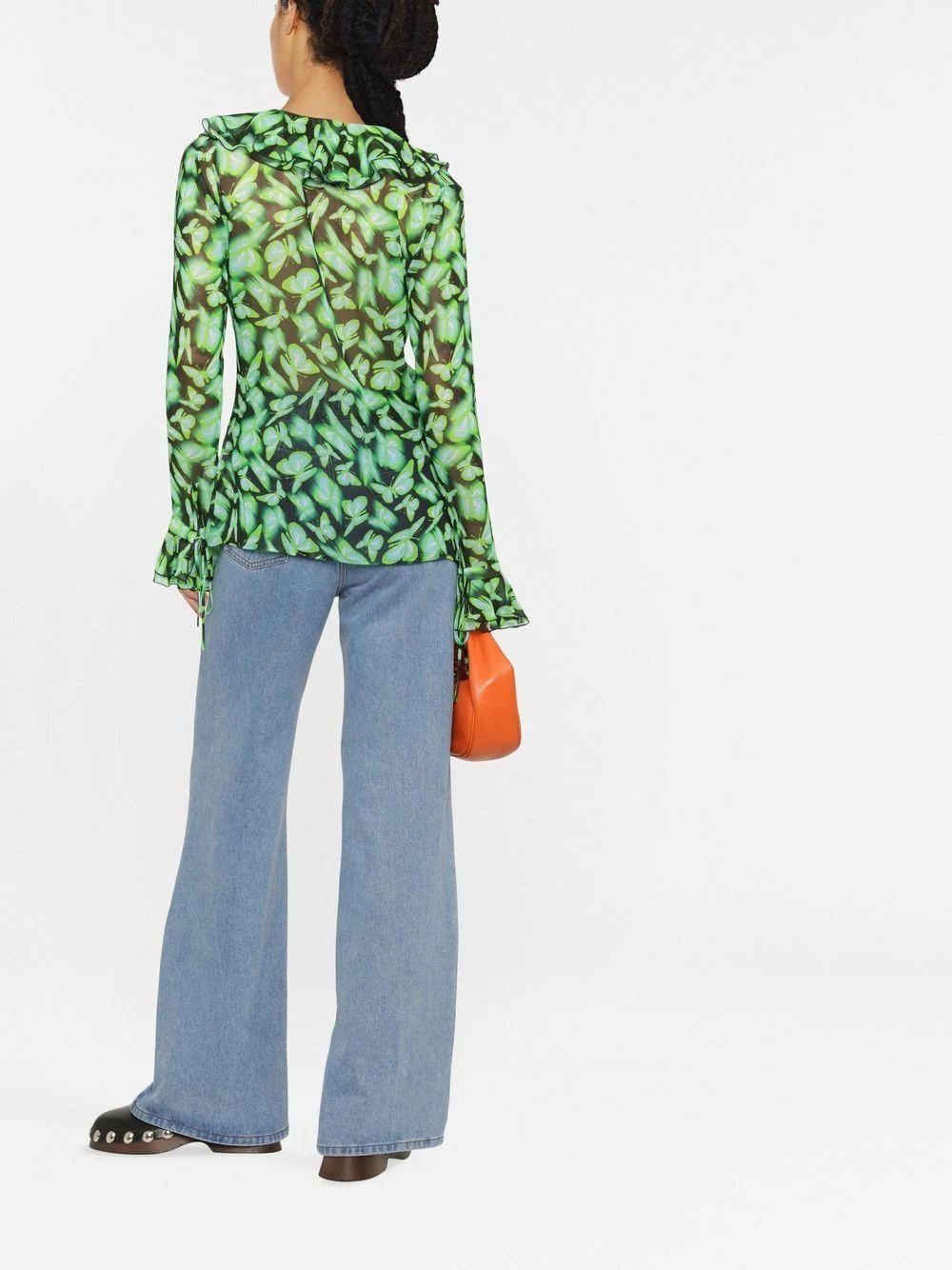 graphic-print ruffle-detail blouse - 6
