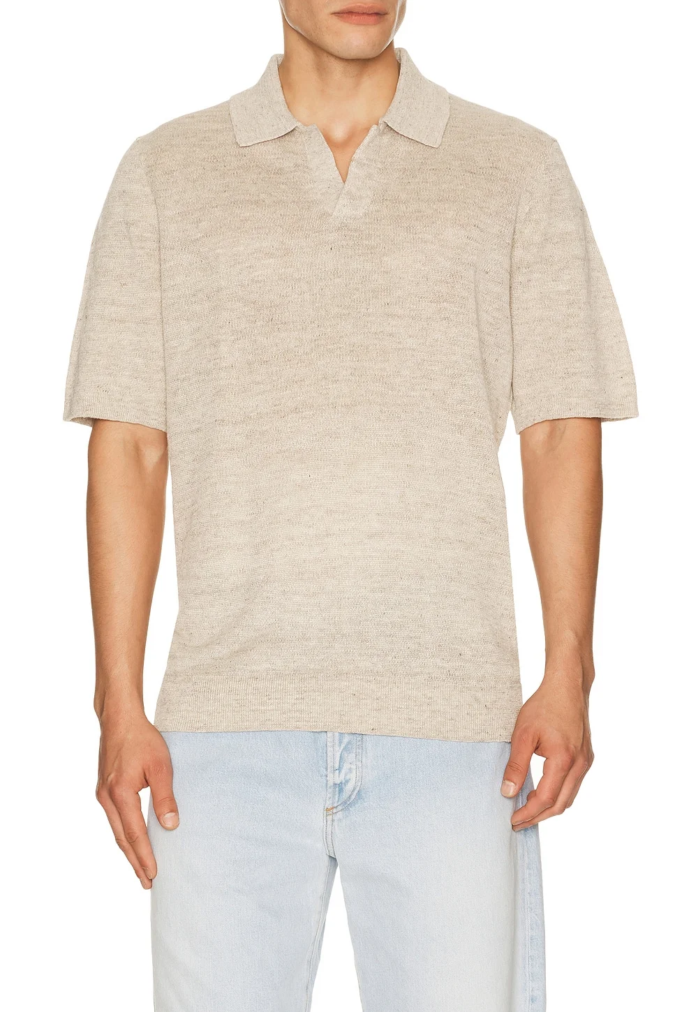 Short Sleeve Linen Sweater Polo - 1