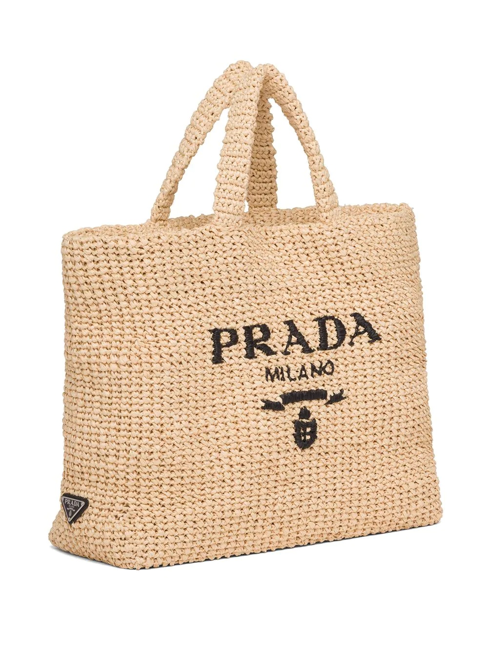 logo-embroidered raffia tote bag - 4