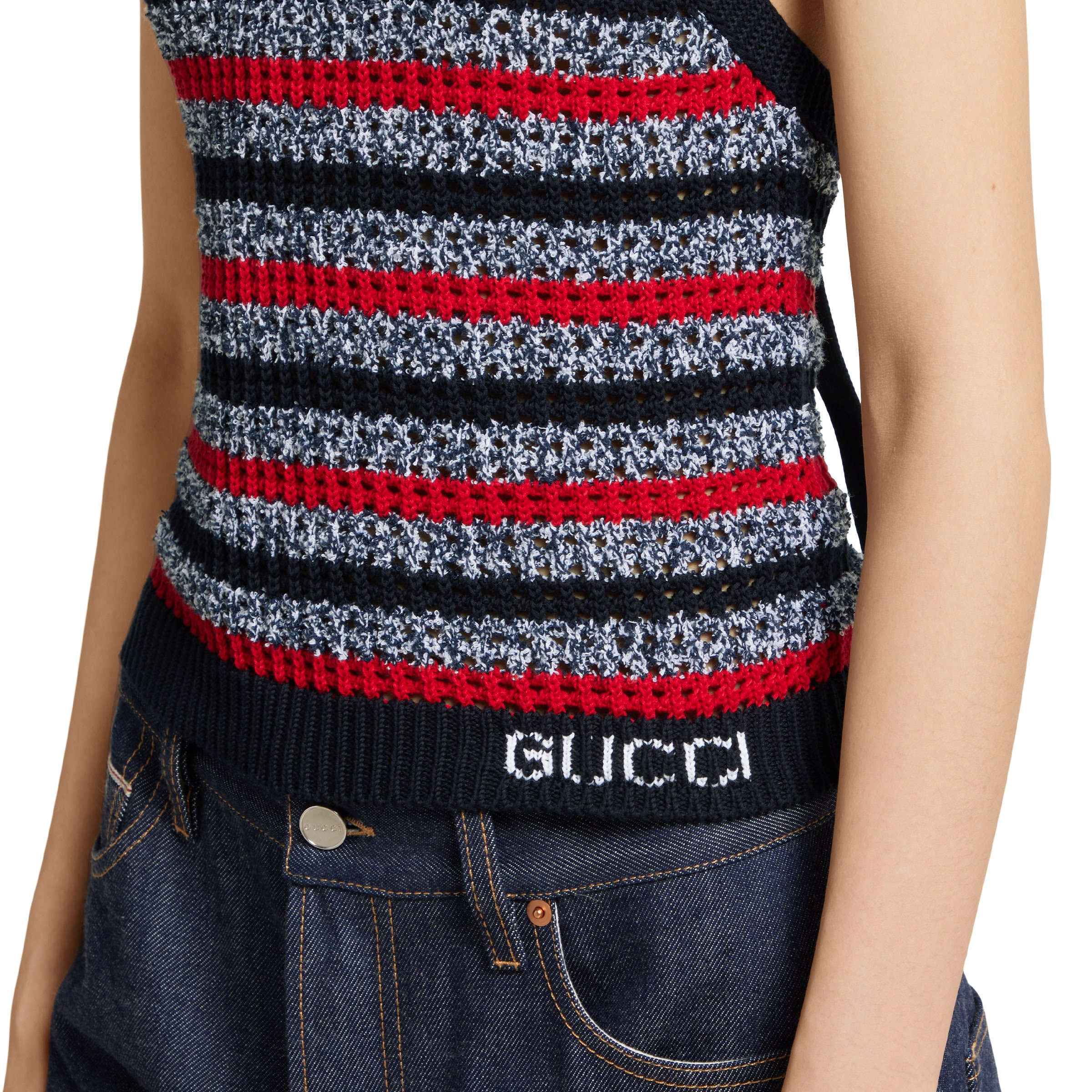 Striped fine cotton knit halterneck top - 6