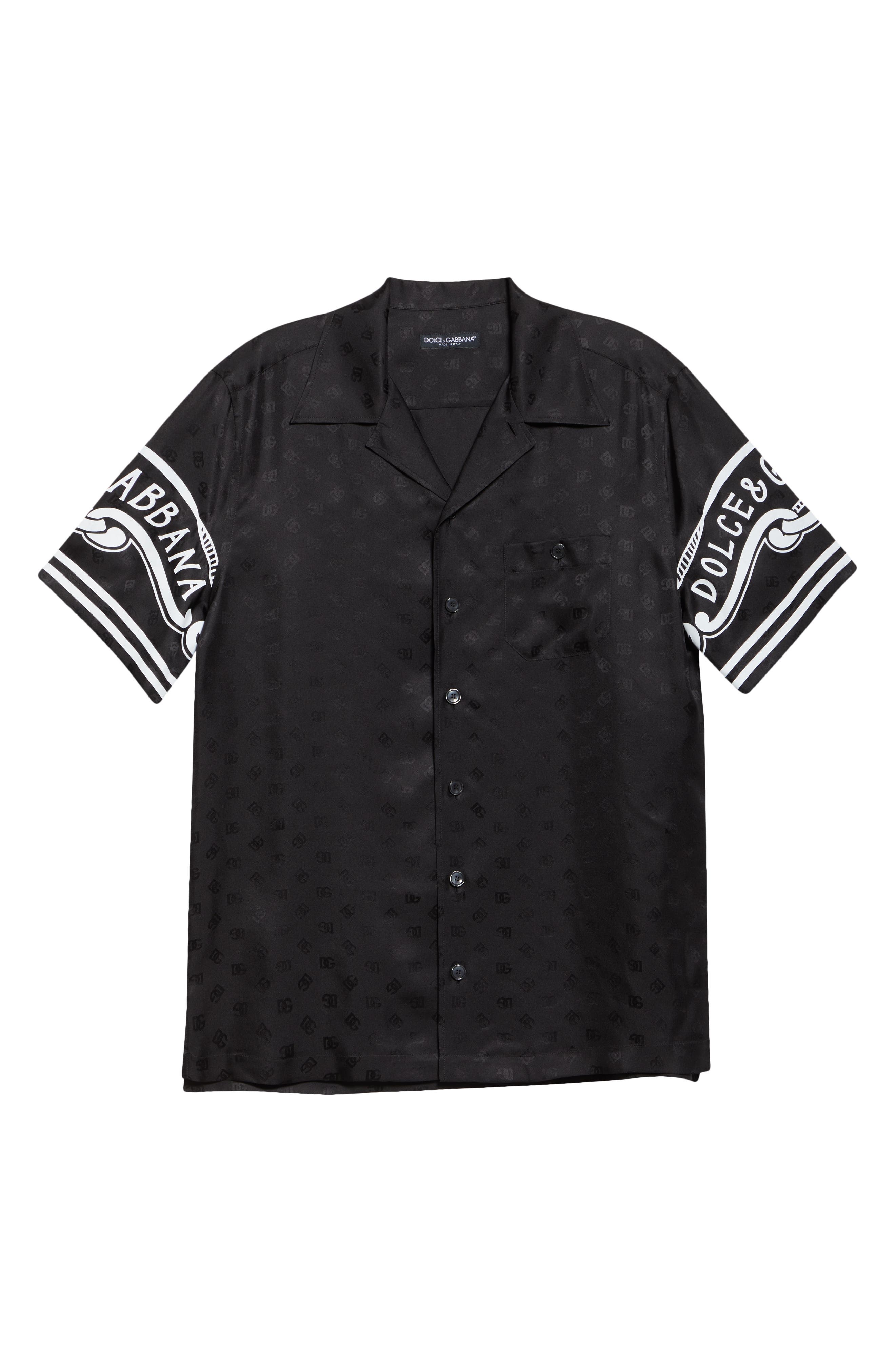 Dolce&Gabbana Logo Jacquard Bandana Print Silk Camp Shirt in Nero at Nordstrom - 6