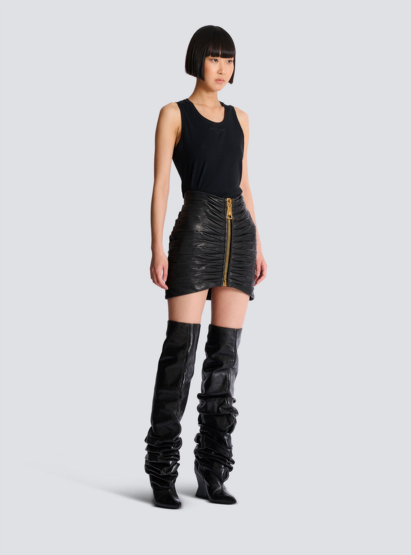 Short pleated lambskin skirt 3