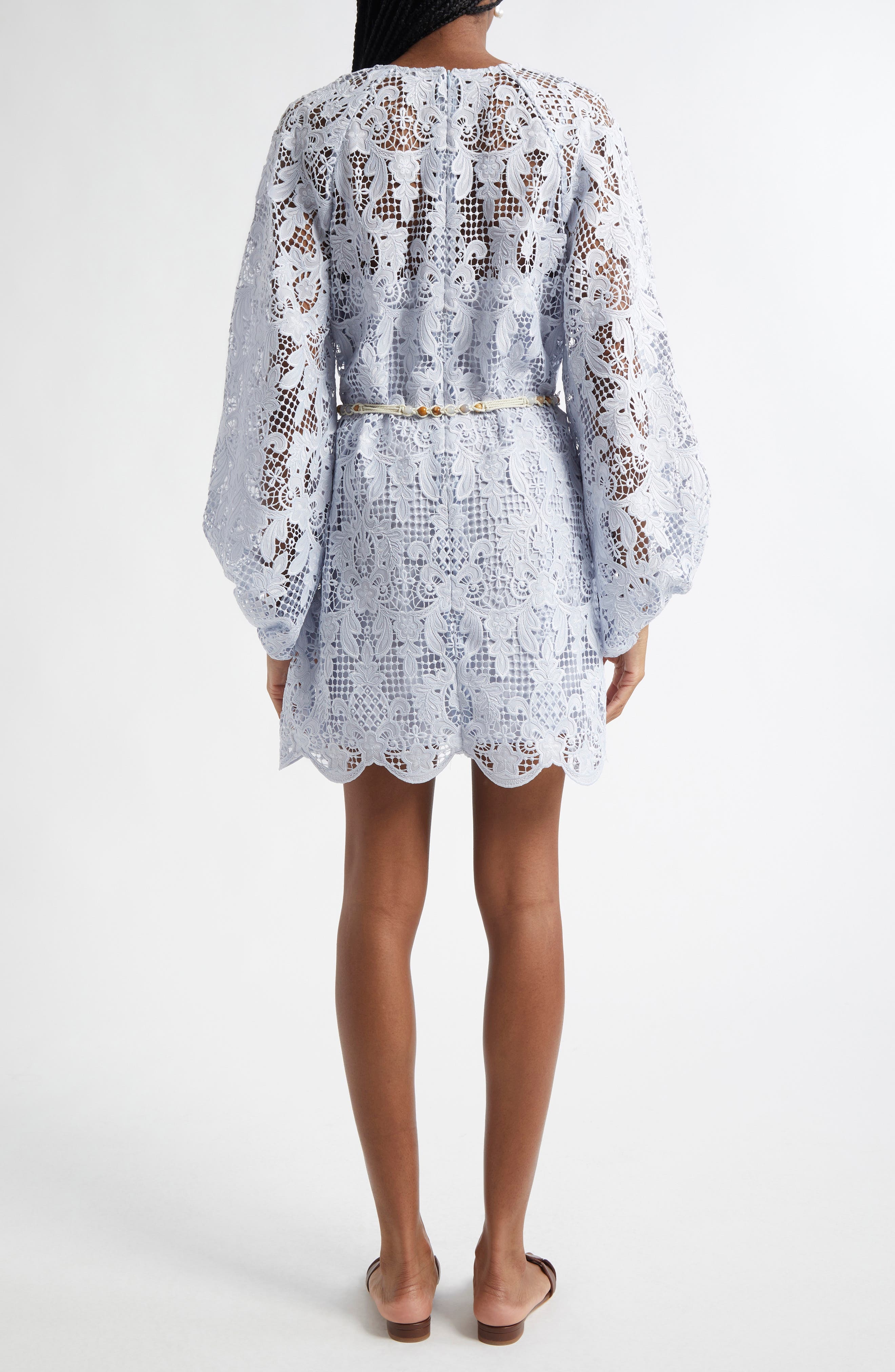 Zimmermann Coco Long Sleeve Guipure Lace Dress in Powder Blue at Nordstrom - 2