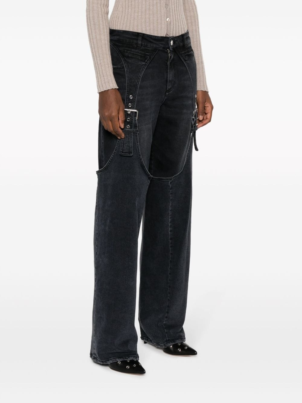 logo-patch cotton wide-leg jeans - 3