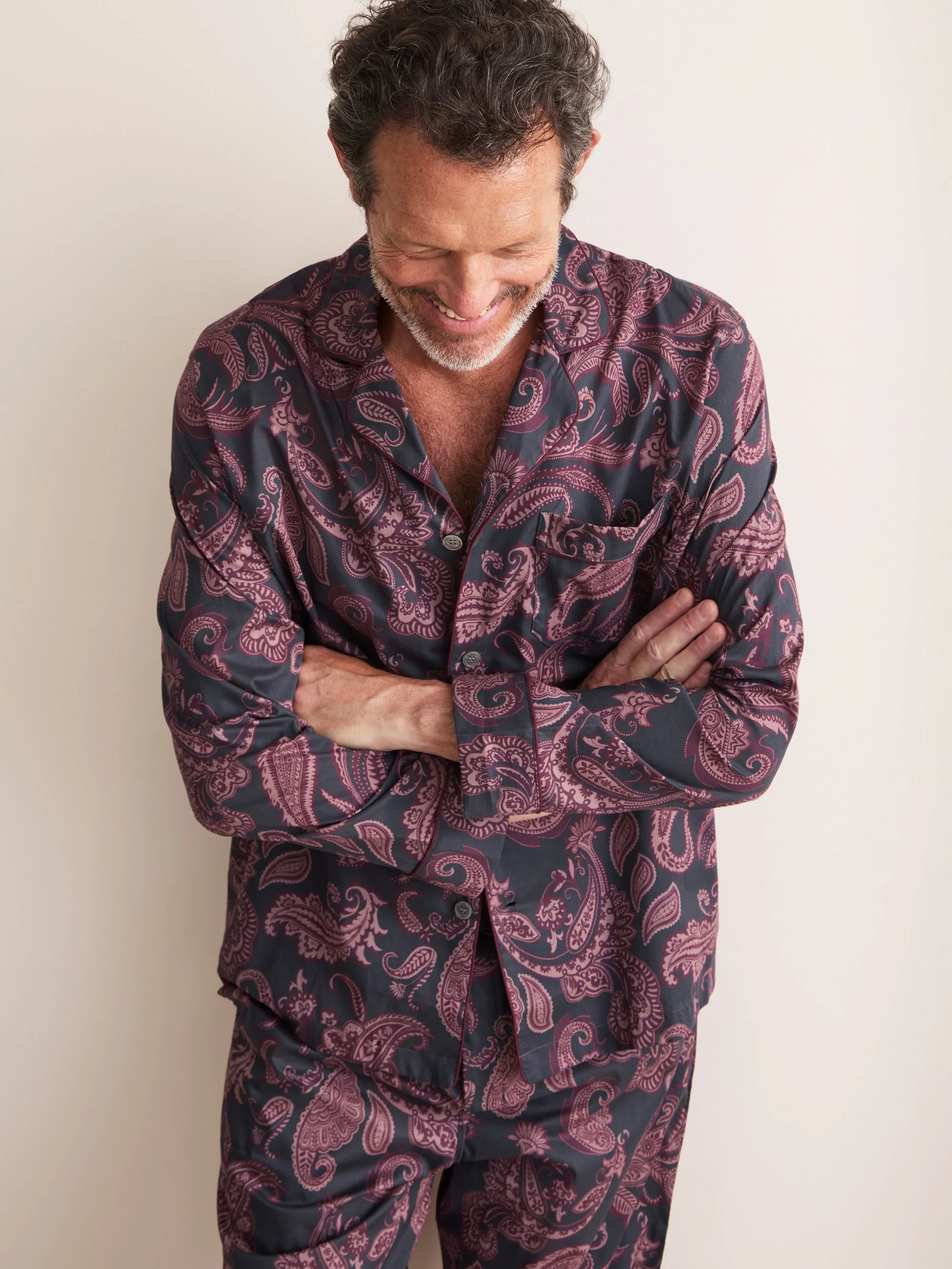 Ledbury Cotton Batiste Pajamas Night Gray & Wine Paisley - 1