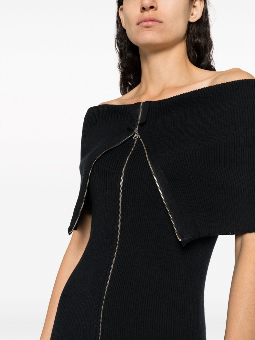zip-up ribbed-knit midi dress - 5