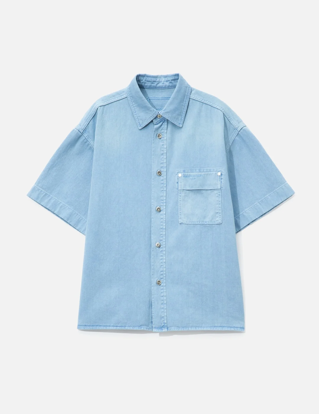 BLUE DENIM BACK LOGO SHORT SLEEVE SHIRT - 1